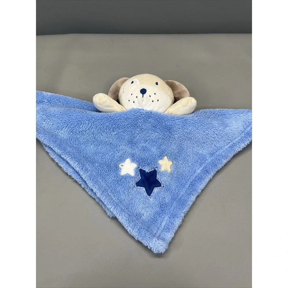 Baby Gear Blue Tan Stars Puppy Dog Security Blanket Lovey